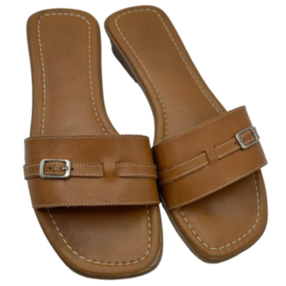 Montego Bay leather Tan Slide Sandals Sz 8 made in Brazil